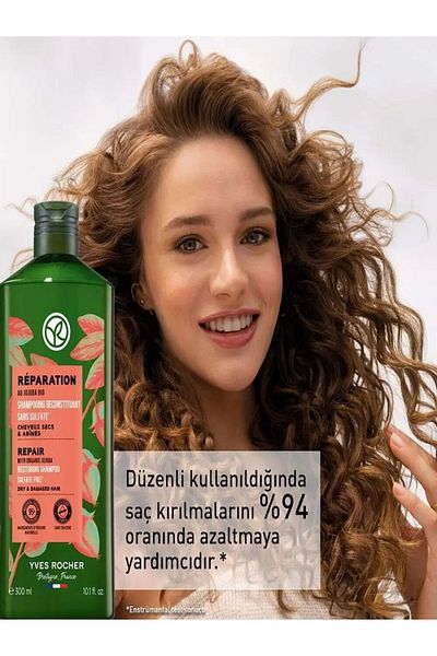 Yves Rocher Prebiotic Repair Shampoo - Damaged Hair, Organic Jojoba Oil (Omega 6 & 9) and Agave 300 ml