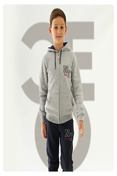 Ceo Kids Boy's Three String Ribbed Zippered Hooded Tracksuit Set