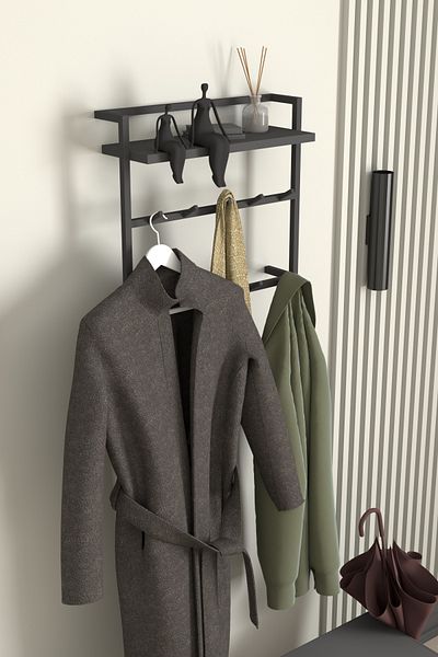 AJU Modern Coat Rack Metal Hanger - Wall with Shelf, Hall Hallway, Kitchen, Bathroom Clothes Towel Rack