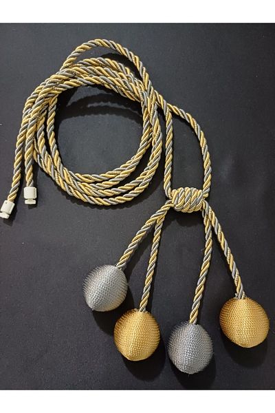 venedik home Anthracite and Gold 4 Ball Tulle and Background Binding Apparatus Curtain Tie Double Breasted Ceiling Binding Corniş Takmatik