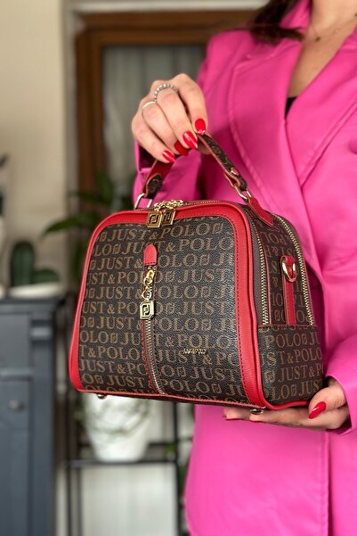 Just Polo Women's Shoulder Bag - Casual, Medium Size, 2057 Model, Brown and Red