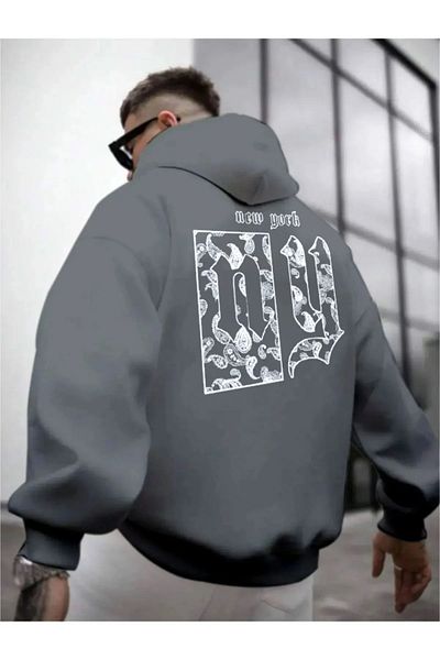 Keywest Unisex New York Printed Oversize φούτερ με κουκούλα