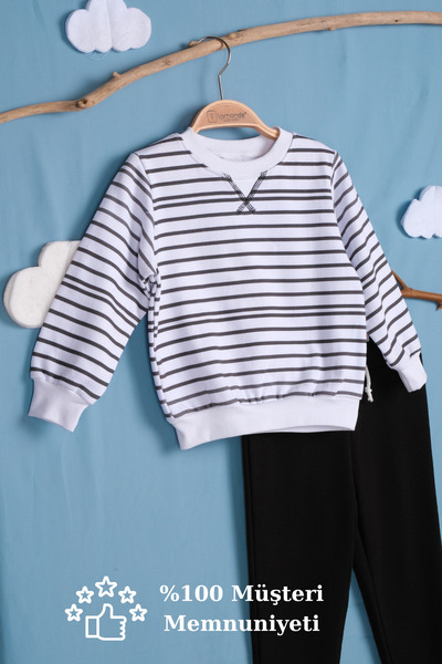 Lamonde Unisex Striped Tracksuit Children's 2 Pieces Set 100% Cotton 2-3-4-5 Years