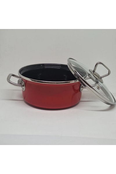 Avşar Enamel Evim 18 cm 1250 ml Red, Steel Handled Enamel Pot