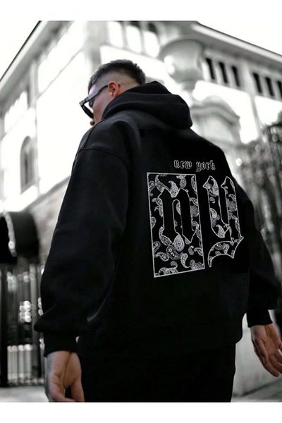 Keywest Унисекс суитчър с качулка и щампа New York Oversize