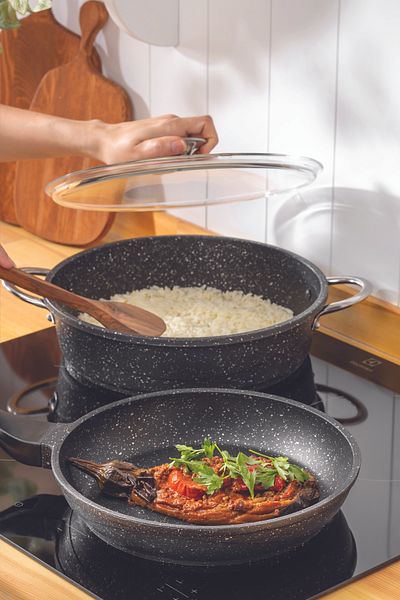 FİTHOME Pot and Pan Set Granite Cast Rice Pot and Cast Pan Set
