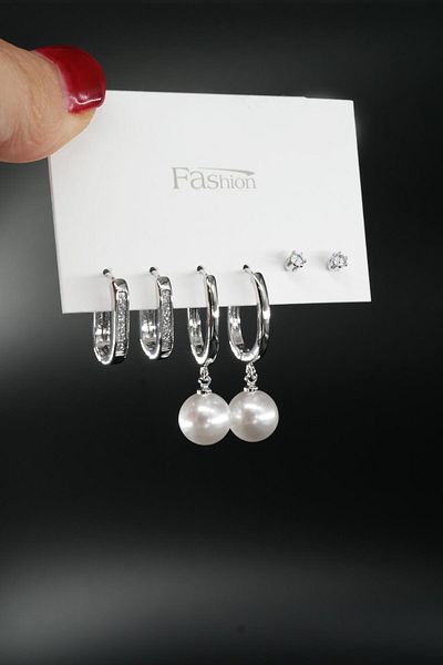 By Zeyna Aksesuar Women's Vip Series Special Design Baguette Zircon Stone 6-Piece Earring Set