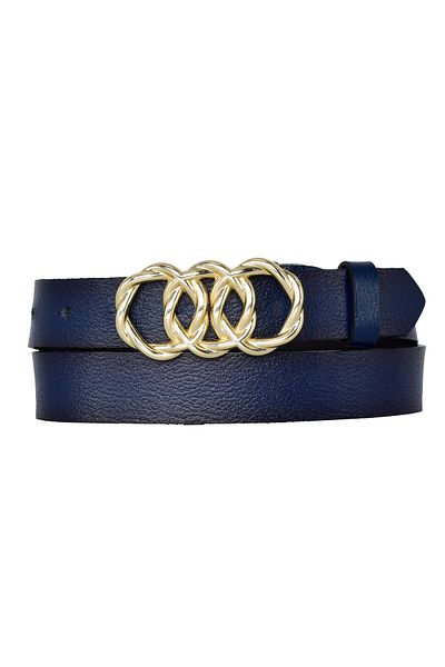 GoDeri 100% Genuine Leather, Gold Knit Buckle 3 Cm Navy Blue Women's Belt; Dress, Trouser Belt = 3cm-kdn-45