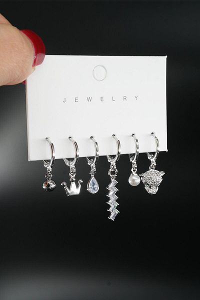 By Zeyna Aksesuar Women's Vip Series Special Design Baguette Zircon Stone 6-Piece Earring Set