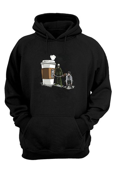 THEWERT Hanorac unisex, negru, cu reîncărcare cu cafea, cu imprimeu obișnuit