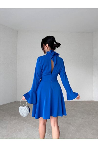 popibutik Boynu Kurdele Detaylı Mini Elbise