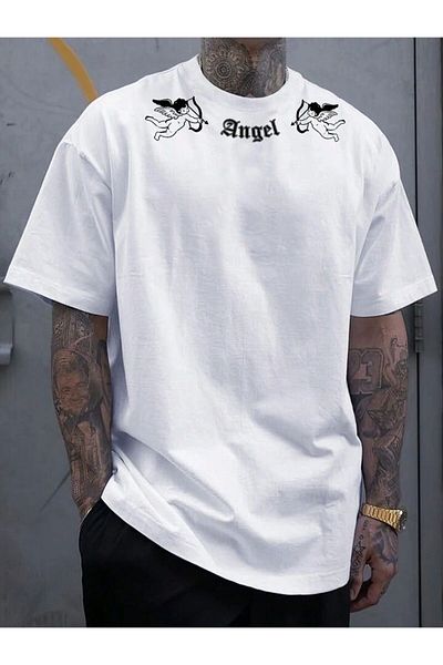 AMMA Μπλουζάκι Unisex Angel Printed Oversize Cotton Boyfriend
