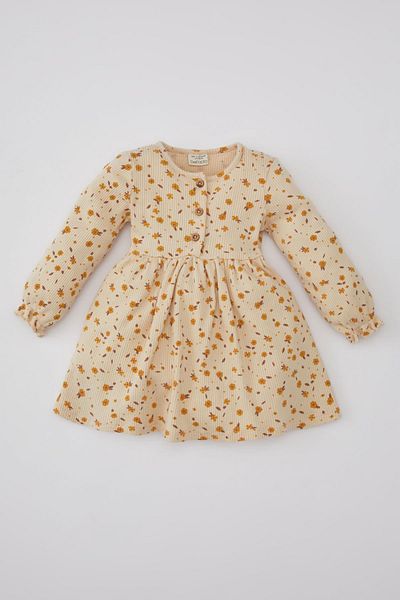 DeFacto Baby Girl Patterned Long Sleeve Ribbed Camisole Dress C2641a524sp