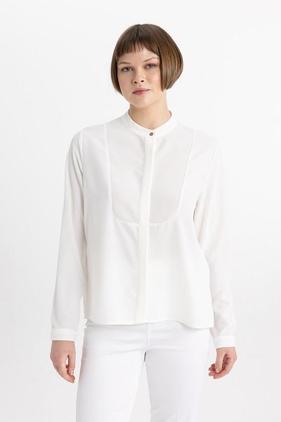 DeFacto Regular Fit Magnificent Collar Crepe Long Sleeve Blouse C1137ax24sp