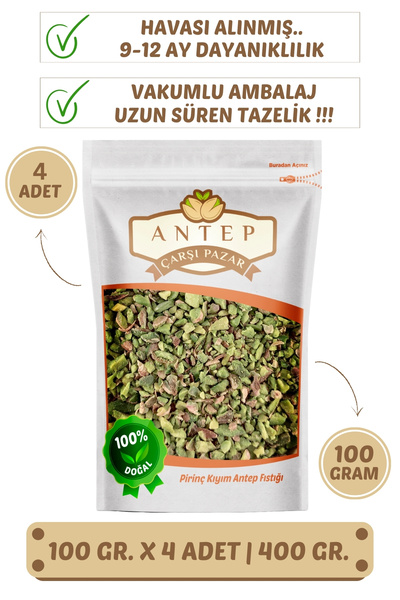 Antep Çarşı Pazar Pirinç Kıyım Antep Fıstığı | 100 Gr. X 4 Adet | VAKUMLU AMB...