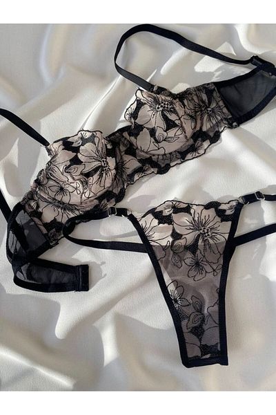 La Linaa Γυναικείο Floral Bralet Σετ BlackRose