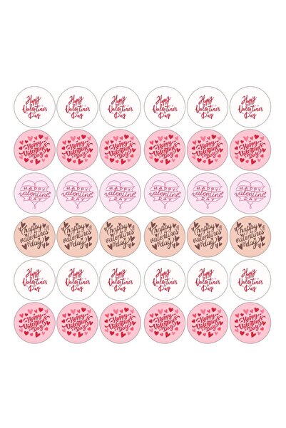 Pera Sevgililer Günü Özel Tasarım Karışık Yuvarlak Sticker 4.5 Cm 72 Adet