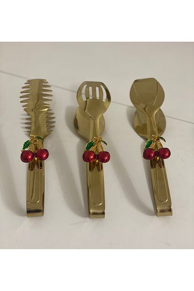Elzem Decorative Appearance 3-Piece Serving Tongs Set Gold Plated Accessory Serving Set Lux