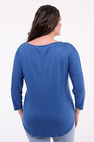 Curvy Trend Μπλούζα με φαρδιά λαιμόκοψη V με μισό μανίκι με οβάλ σχισμή