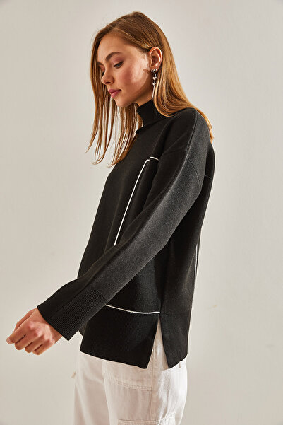 Bianco Lucci Pulover de damă cu gât tricotat cu modele geometrice