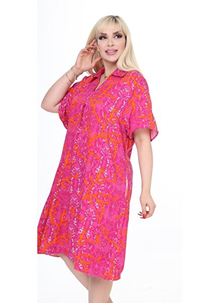 Eceyaman moda women pink yellow geometric oversize dress