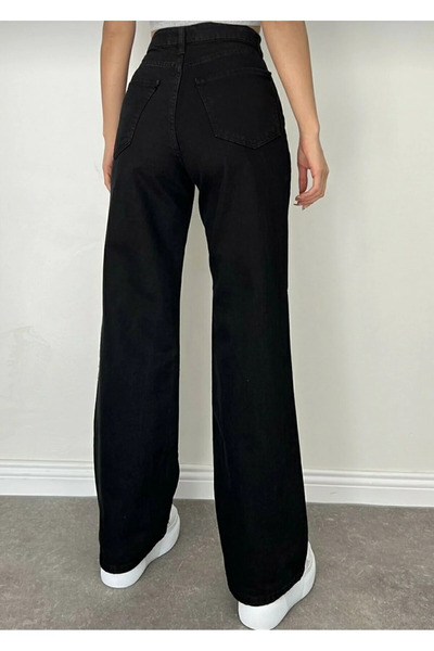 Livik Maşa Kız Çocuk Siyah Likralı Süper Yüksek Bel Salaş Paça Kot Pantolon