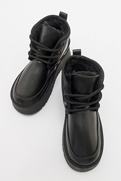 LuviShoes Γυναικείες αθλητικές μπότες OVELA Μαύρες Δερμάτινες Χονδρές Σόλα Lace Up