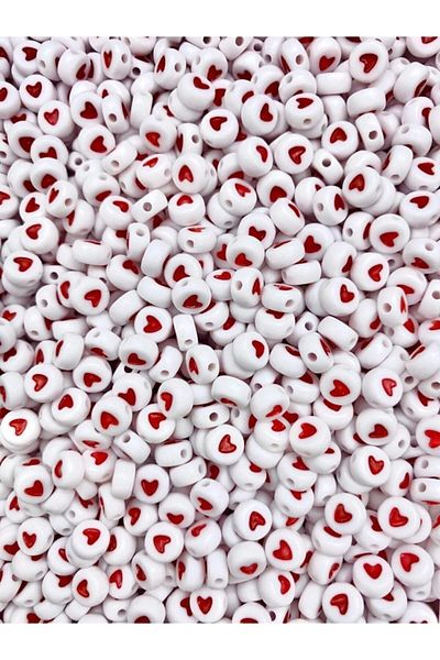 Hobimos 25gr 4x7mm Επίπεδες Λευκές Κόκκινες Χάντρες Καρδιάς, Χάντρες Κατασκευής Κοσμημάτων Καρδιάς ~200 τμχ