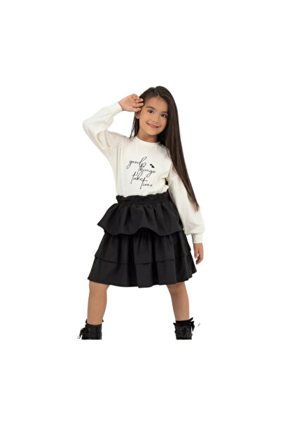 DMB KİDS Κοριτσίστικο Σετ με Κόκκινο Βαμβακερό Φούτερ με Γράμματα και Ελαστικ...