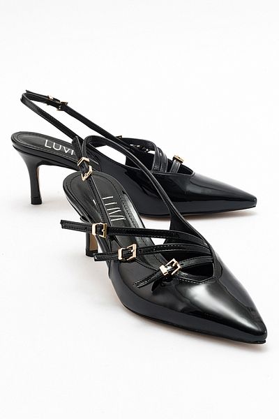 LuviShoes MAGRA Damen-Schuhe mit Absatz aus schwarzem Lackleder