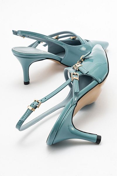 LuviShoes Pantofi cu toc de damă din piele lacuată albastră MAGRA