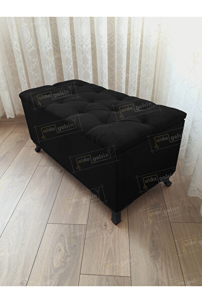 aldagelsin Lüks Sandıklı Kapitoneli Ayakucu Puf Bench 90 cm Siyah Ayak