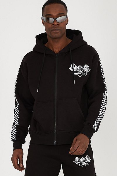 Ghetto off limits Racin' Gang Oversize Unisex Black Zippered Sweatshirt