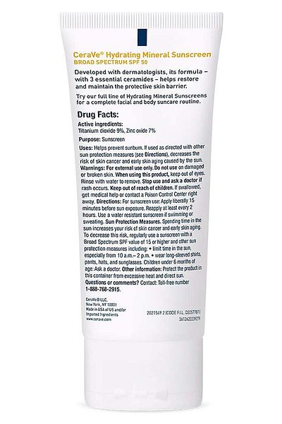 CeraVe CeraVe 100% Mineral Sunscreen SPF 50, Face sunscreen 75 ml