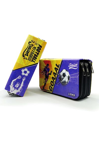Limmy Μολυβοθήκη Navy Blue-Yellow Fan Organizer Θήκη για στυλό Vegan Δερμάτινη θήκη για στυλό τριών θέσεων