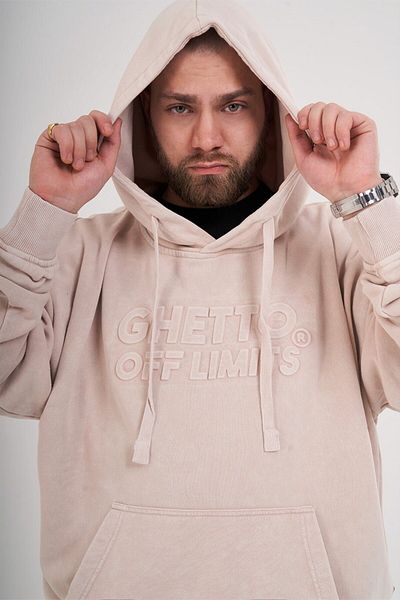 Ghetto off limits Acid Washed Hoodie Ανοιχτό Μπεζ