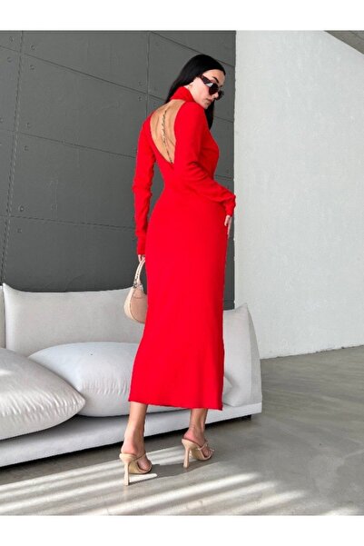 olinda butik Sırt Detaylı Triko Elbise