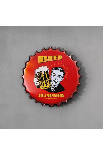 CajuArt Retro 35 cm Cover Shaped Beer Beer Theme Metal Painting Decor