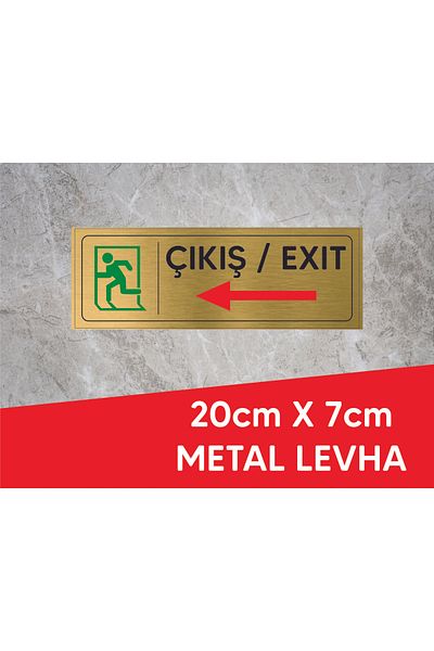 ALFA REKLAM AJANSI خروج الخروج إلى اليسار مكتوب وشعار لوح معدني ذهبي 20 × 7 سم