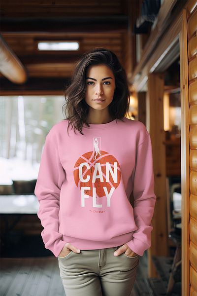 ADABEBEK Hanorac pentru femei cu gât crew cu imprimeu în stil baschet premium Can FLY