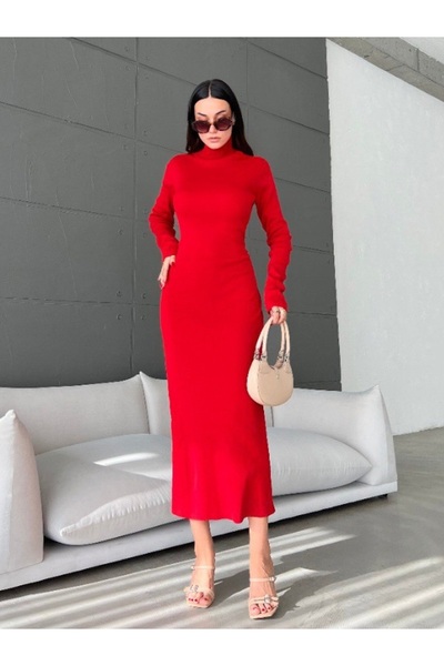 olinda butik Sırt Detaylı Triko Elbise