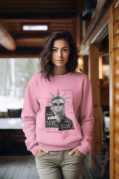 ADABEBEK Hanorac pentru damă, cu gât crew, în stil New York, 100% bumbac premium