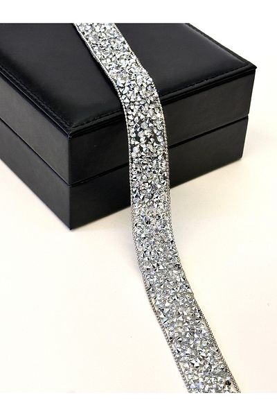 ODDA TASARIM ATÖLYESİ Iron-on adherent edge ball chain detail stoned silver strip