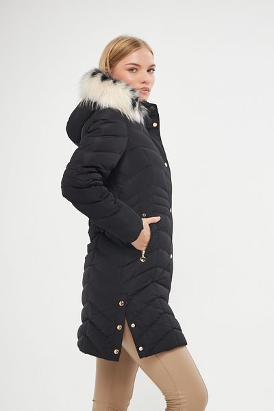 DYNAMO Women's Black Hooded Thick Coat with Removable Fur Lining 5302