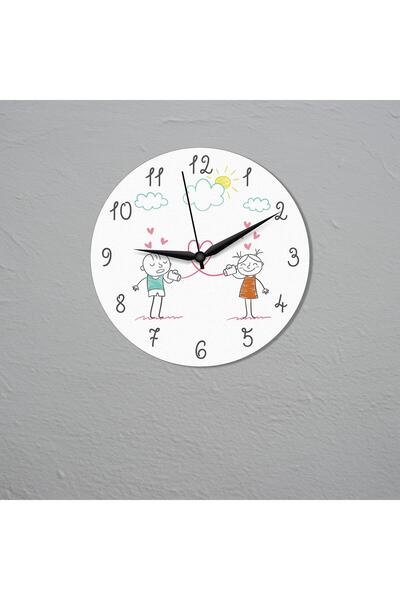 CajuArt Cute Childlike Drawing Love Themed Valentine's Day Wooden Wall Clock