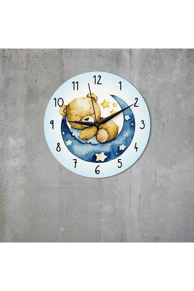 CajuArt Cute Bear Sleeping on the Moon Children's Room Wooden Wall Clock