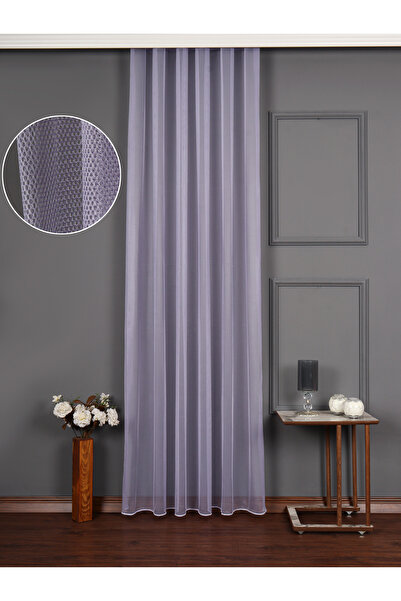 perdealemi Ekstrafor Büzgülü Lila Tül Perde Kurşunlu Petek