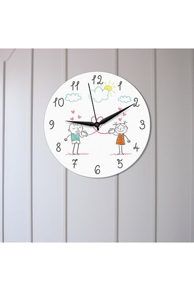 CajuArt Cute Childlike Drawing Love Themed Valentine's Day Wooden Wall Clock