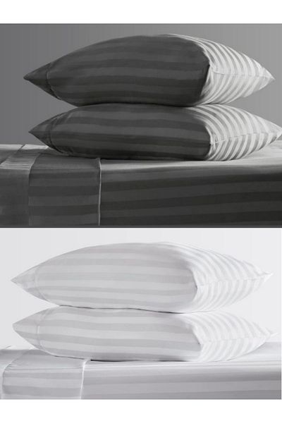 VESSİNOHOME 4 τμχ Μαξιλαροθήκη Cotton Satin Hotel Pillow Case Line 93 Wire White Satin Lux Hotel 50x70