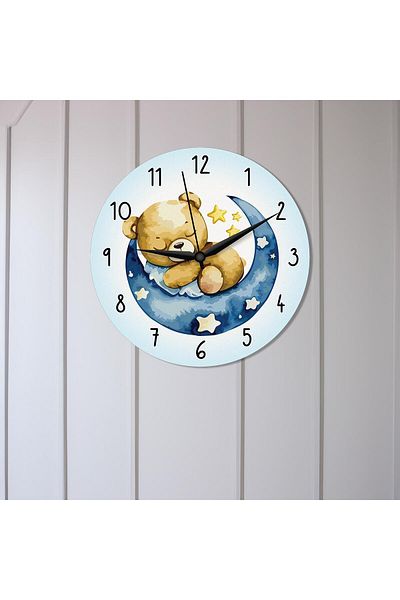 CajuArt Cute Bear Sleeping on the Moon Children's Room Wooden Wall Clock
